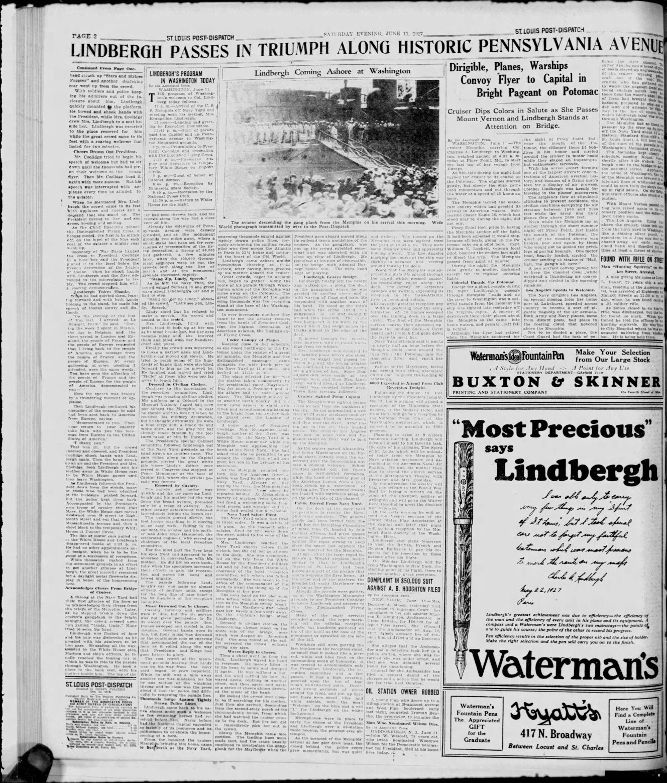June 11, 1927 - Lindbergh Passes Along Pennsylvania Avenue